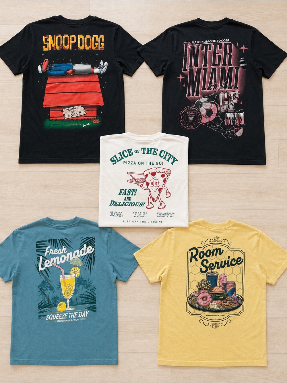Lot of 5 Graphic T-Shirts Abercrombie Short Sleeve Snoop Dogg Inter Miami 11/12
